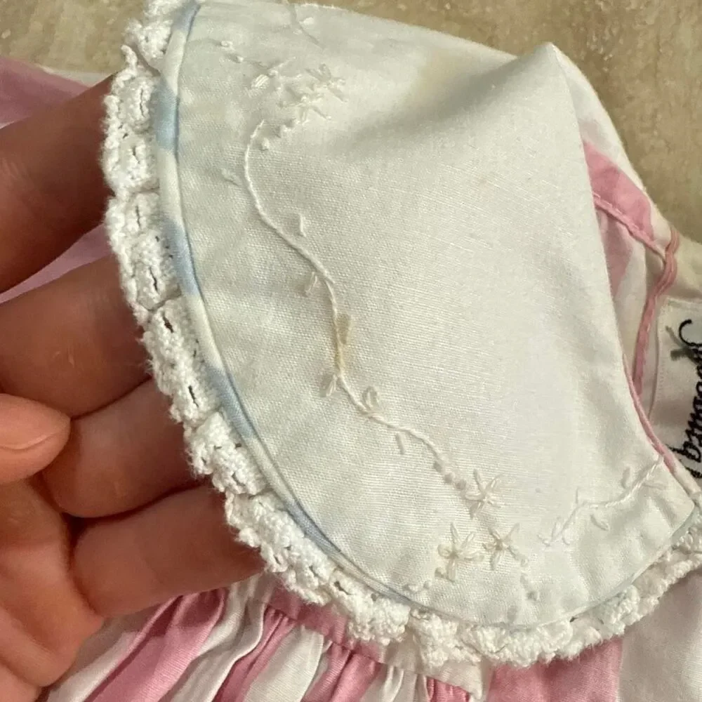 Vtg Strasburg Children Pink White Striped Dress 4T Peter Pan Collar Cottage